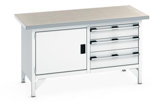 1500mm Wide Storage Benches Bott Bench1500Wx750Dx840mmH - 1 Cupboard, 3 Drwrs & Lino Top